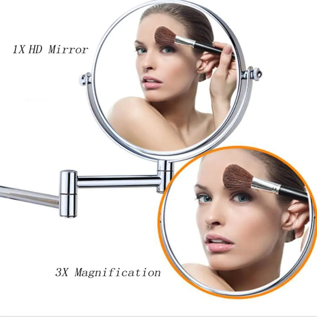 Makeup Vanity Mirror,Two-Sided Wall Mounted Beauty Mirror 3X Magnification Bathroom Mirror 360°Swivel Extendable Cosmetic Mirror,Silver(Silver)