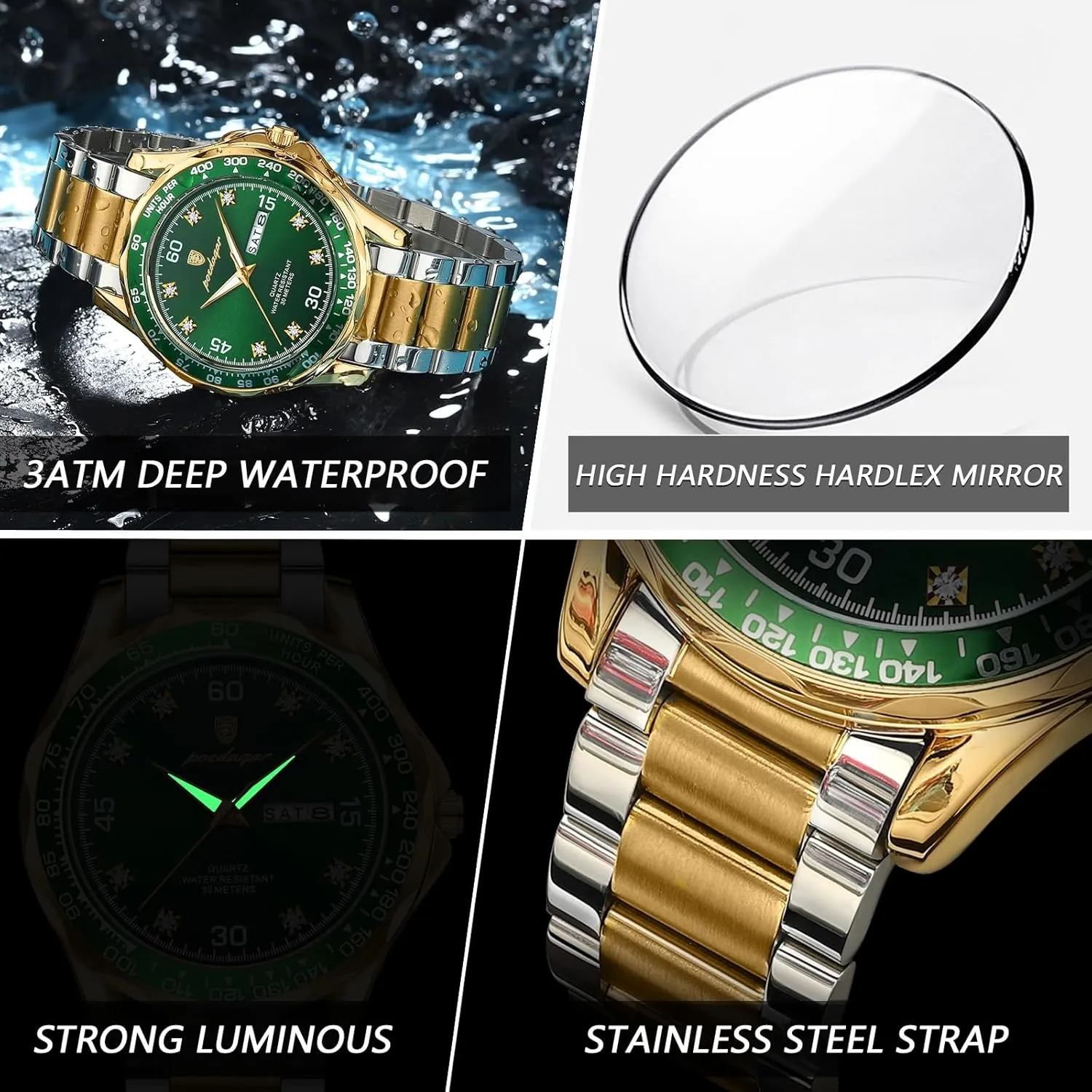 Male Luxury Quartz Wristwatch Waterproof Luminous Business Date Week Watch for Men Stainless Steel Sport Men's Watches