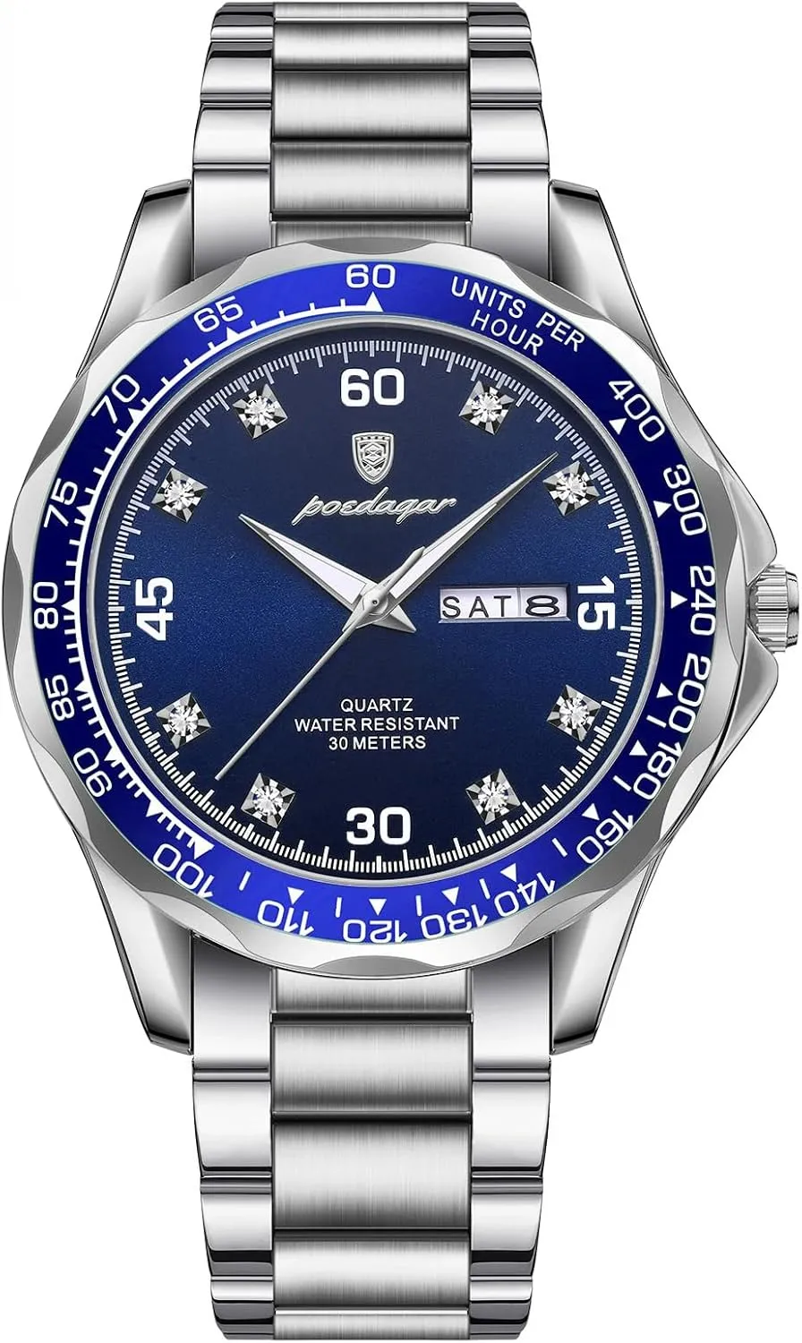 Male Luxury Quartz Wristwatch Waterproof Luminous Business Date Week Watch for Men Stainless Steel Sport Men's Watches
