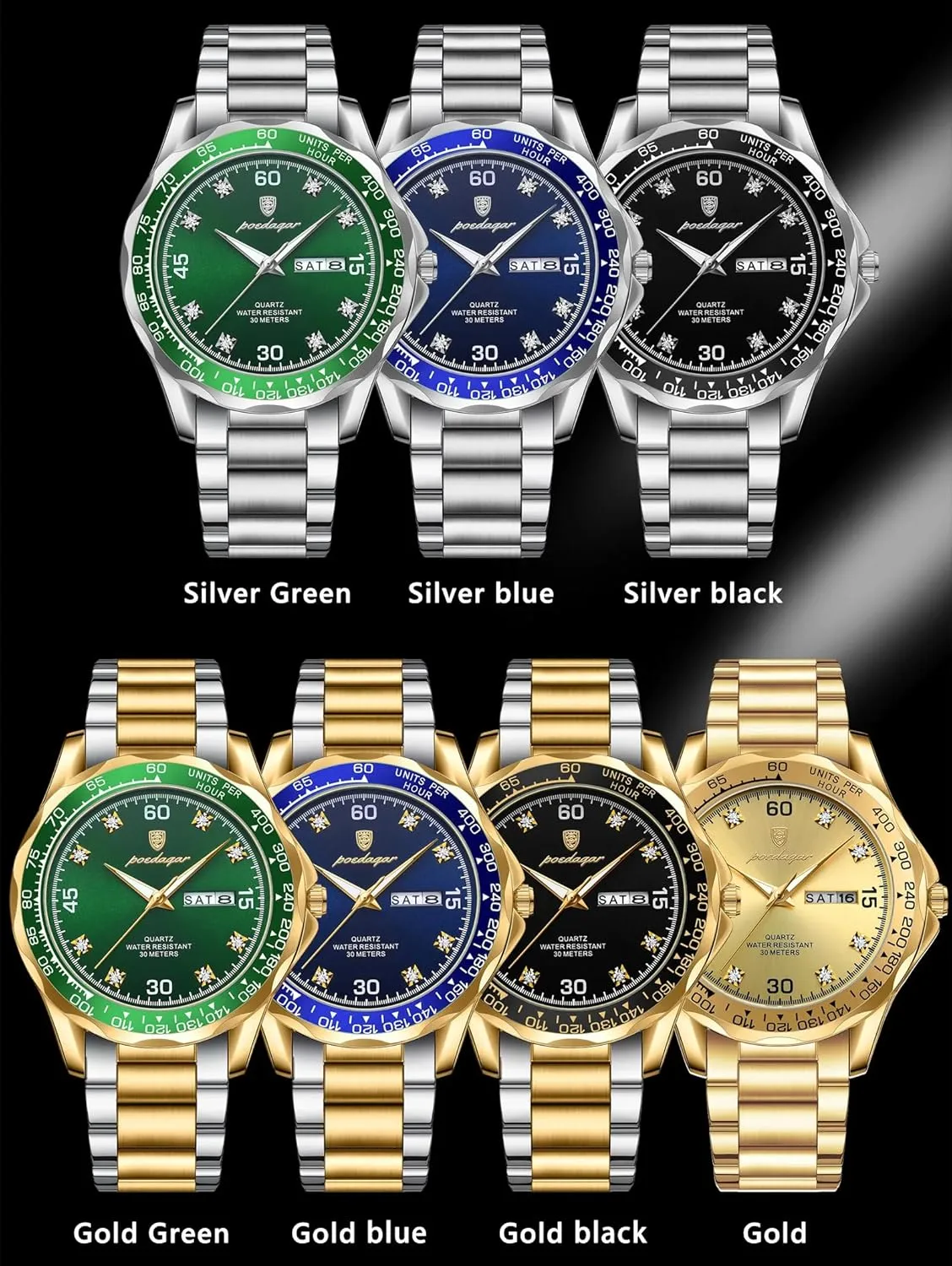 Male Luxury Quartz Wristwatch Waterproof Luminous Business Date Week Watch for Men Stainless Steel Sport Men's Watches