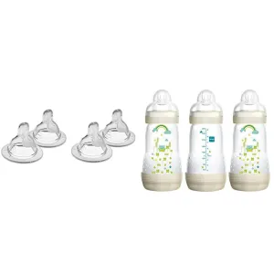 MAM Bottle Nipples Slow Flow Nipple Level 1, for Newborns and Older, SkinSoft Silicone Nipples & Easy Start Anti-Colic Bottle, Baby Essentials, Medium Flow Bottles with Silicone Nipple