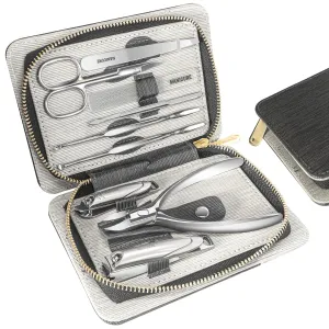 Manicure Set Professional 9 in 1 Nail Clippers Set, Stainless Steel Manicure kit with PU Leather Case, RedFlow Fingernail & Toenail Clippers Nail Kit, Grooming kit for Men(Black)