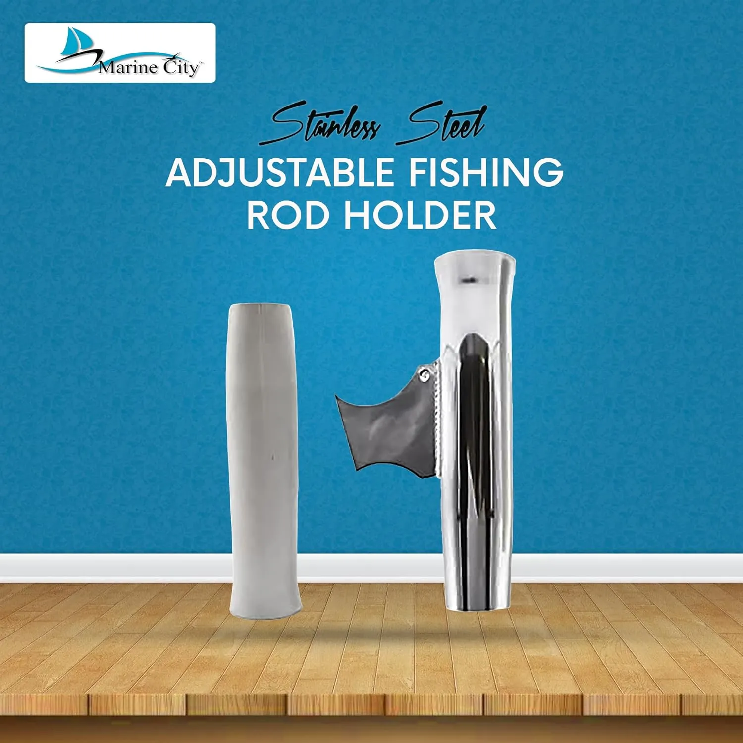 MARINE CITY Aluminum Flared Weld-on White Vinyl Insert Adjustable Fishing Rod Holder (Length: 10 Inches Dia.:1-7/8 Inches) for Marines – Boats – Ships – Yachts