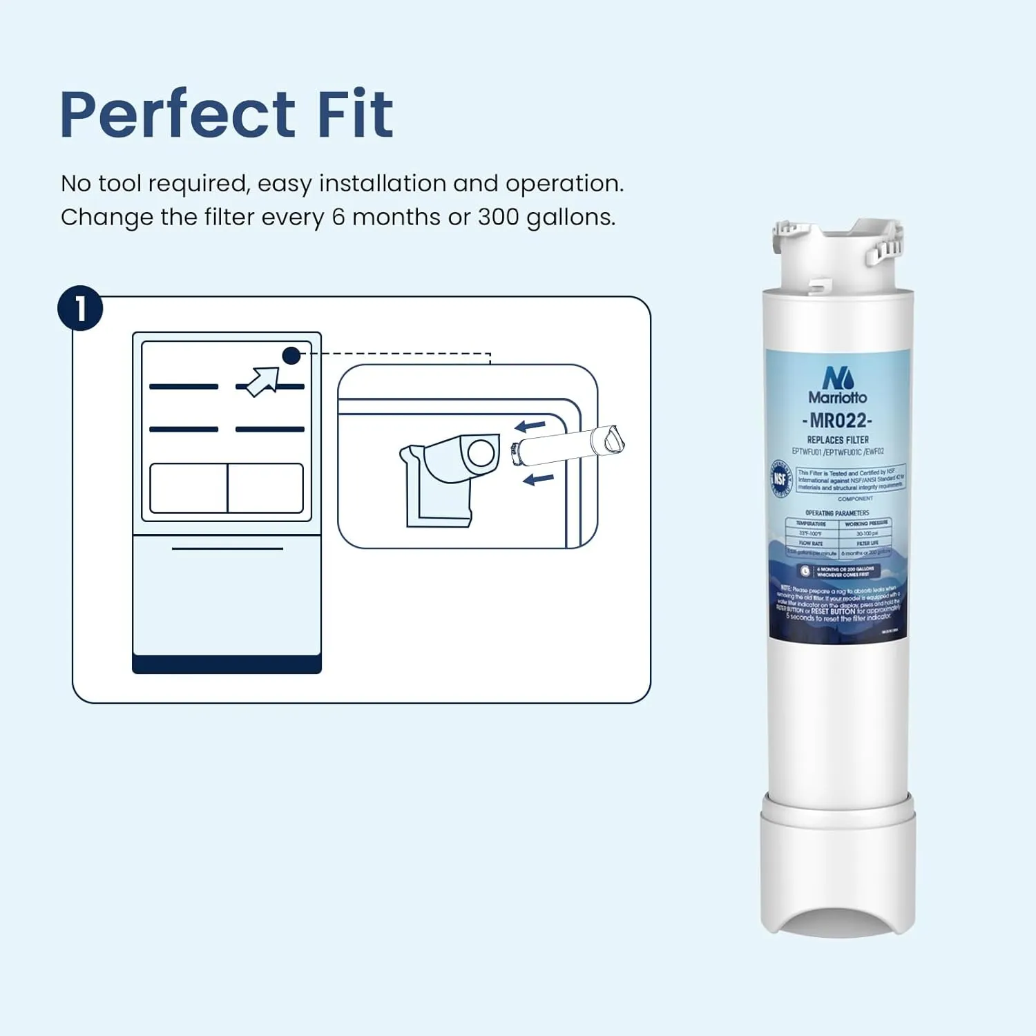 MARRIOTTO EPTWFU01 Water Filter Replacement, Compatible with Frigidaire EPTWFU01, EWF02, Pure Source Ultra II, 3 PACK