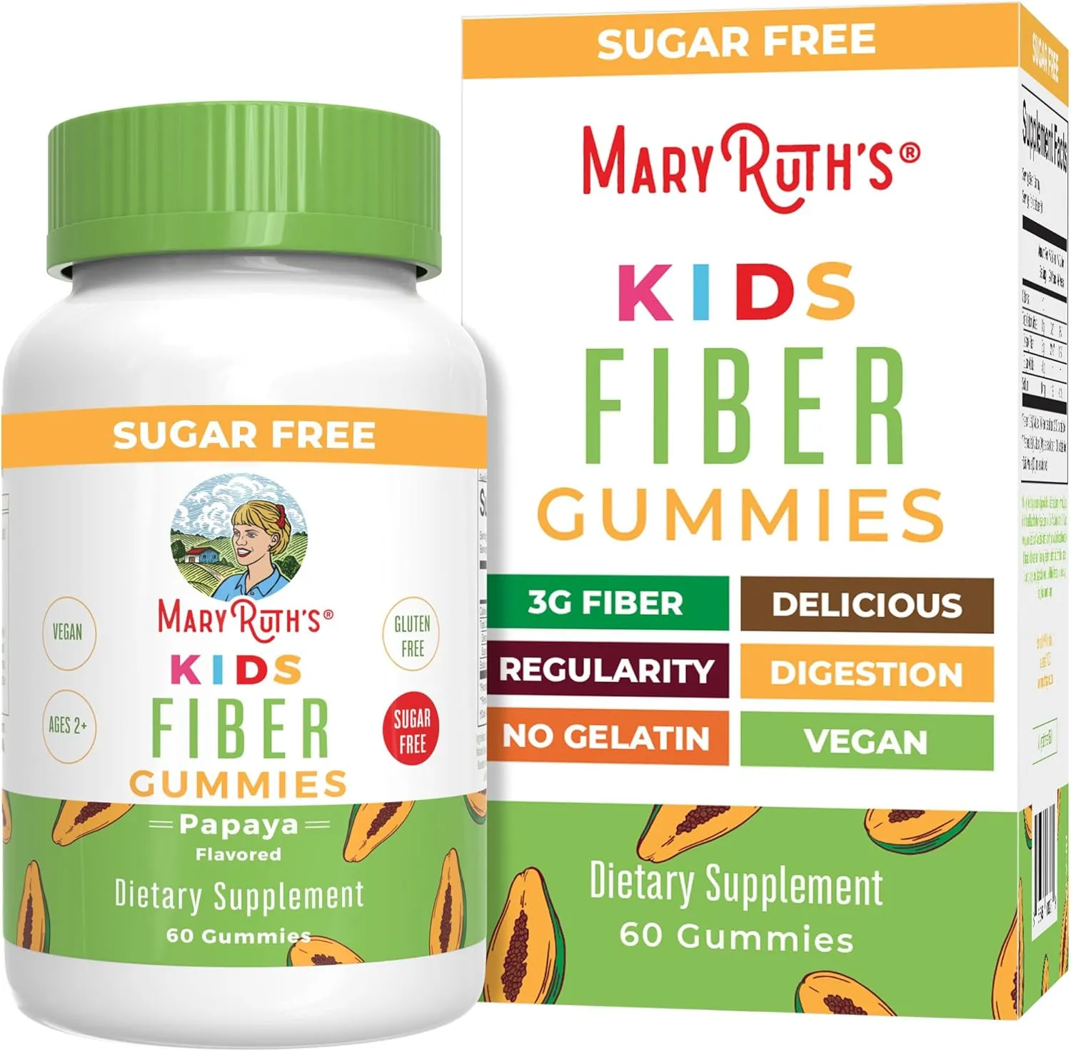 MaryRuth's Fiber Gummies for Kids | 2 Month Supply | Sugar Free | Soluble Fiber Supplement | Gut Health & Digestion Support | 3g Fiber per Gummy | Vegan | 60 Count