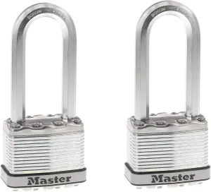 Master Lock M5XTLJ Magnum Heavy Duty Outdoor Padlock with Key, 2 Pack Keyed-Alike,Silver