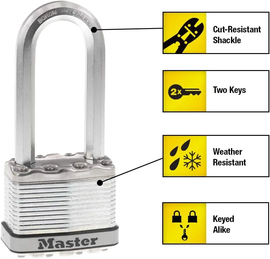 Master Lock M5XTLJ Magnum Heavy Duty Outdoor Padlock with Key, 2 Pack Keyed-Alike,Silver