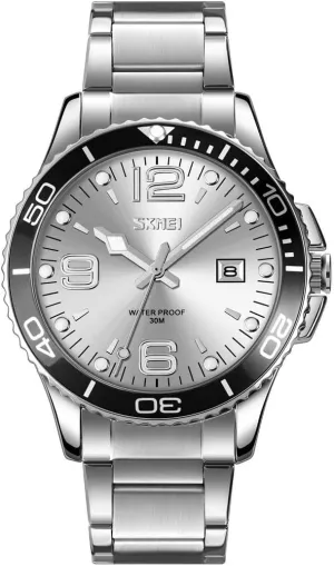 MASTOP Mens Fashion Watches Rotatable Bezel Stainless Steel Band Date Luxury Business Blue Waterproof Luminous Analog Quartz Wristwatches