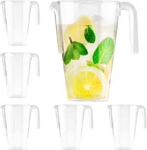 MATANA 6 Pack Clear Water Pitchers - 52 oz (1.5L) Acrylic Plastic Water Pitcher with Handle for Drinks, Juice, Lemonade, and Beverages - BPA-Free and Durable Iced Tea Pitcher for Fridge, Home, & Party