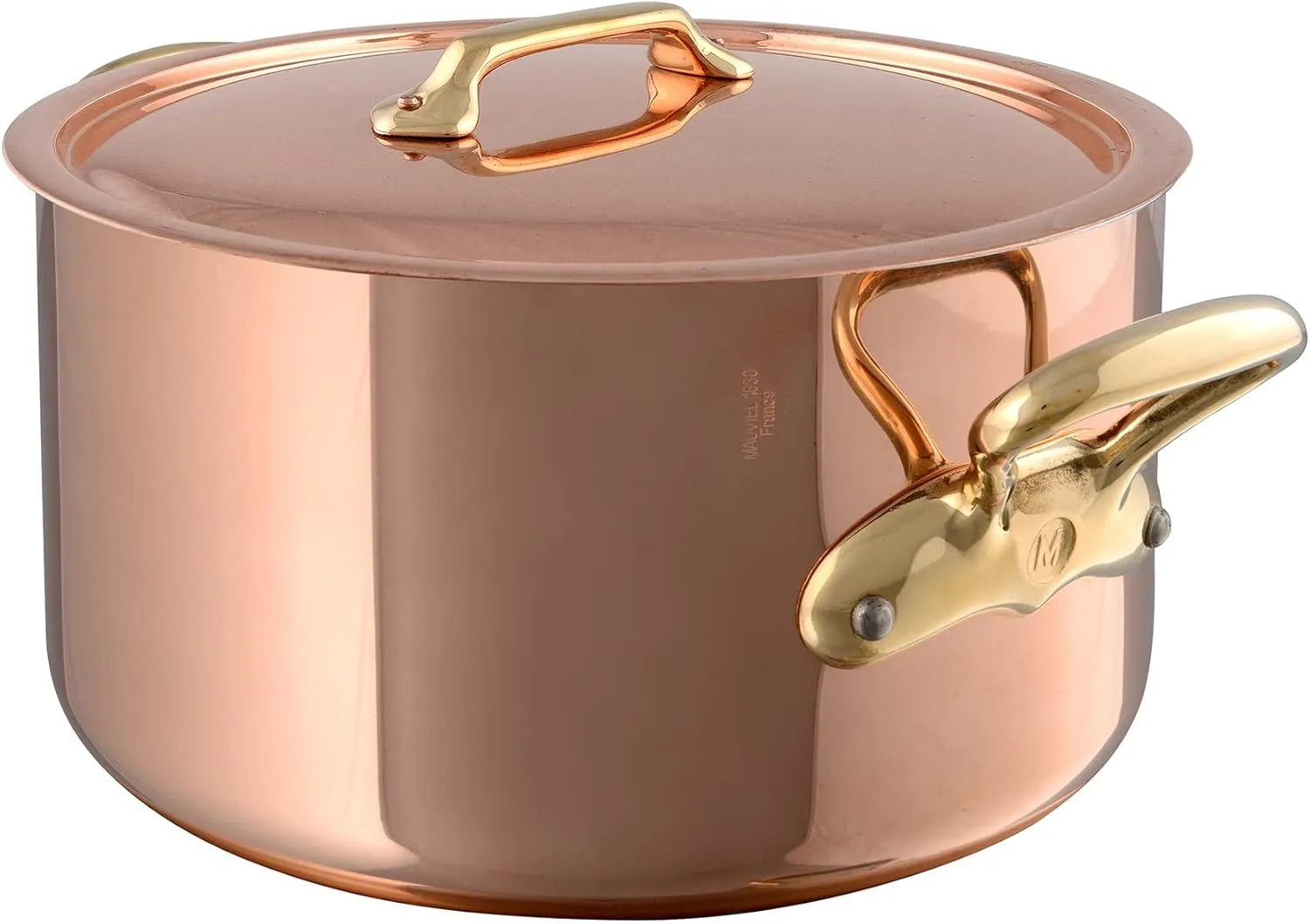 Mauviel M'Heritage 200 B 2mm Polished Copper & Stainless Steel Stewpan With Lid, And Brass Handles, 6.1-qt, Made in France