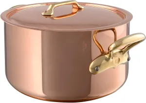 Mauviel M'Heritage 200 B 2mm Polished Copper & Stainless Steel Stewpan With Lid, And Brass Handles, 6.1-qt, Made in France