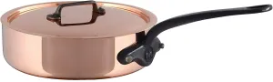 Mauviel M'Heritage M150CI 1.5mm Polished Copper & Stainless Steel Saute Pan With Lid, And Cast Iron Handles, 1.8-qt, Made in France