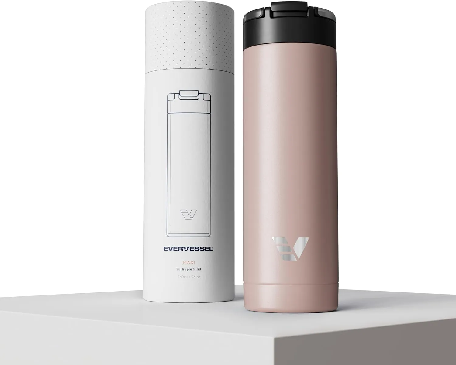 Maxi Stainless Steel Water Bottle 26oz - Double wall vacuum insulated | Integrated carry handle | leak proof flip top lid | Lightweight & stylish - Rose Pink