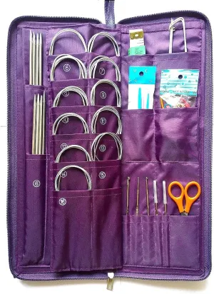 MAYMII 104 Pcs Knitting Kit Stainless Steel Knit Needles Straight Circular Needles Crochet Hook Needlework Hand Tool with Pu Bag