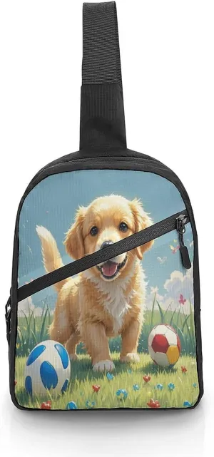 Men Women Foldable Sling Bags,Lawn And Dog Print Crossbody Chest Bag,Shoulder Chest Backpack for Cycling Walking Hiking
