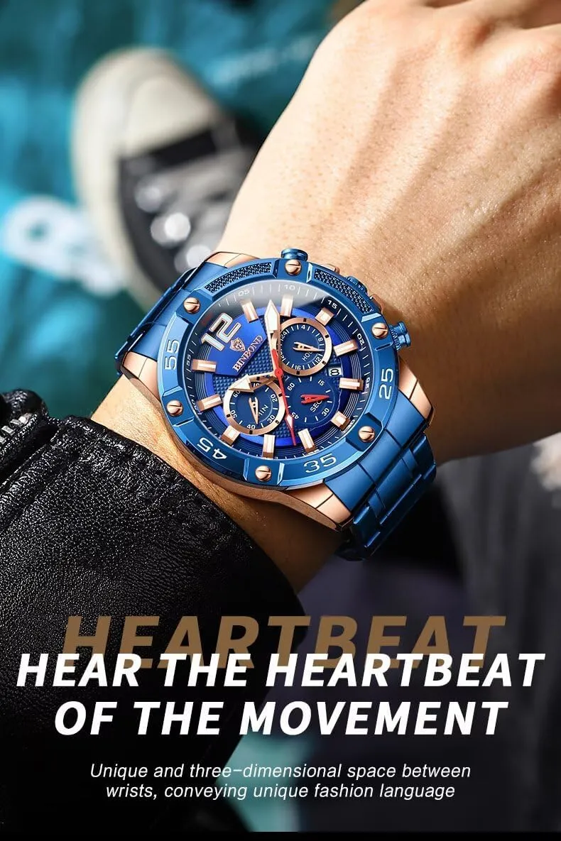 Men's Chronograph Sports Watches Fashion Men's Quartz Wrist Watches 3Bar Waterproof Stainless Steel Auto Date Luminous Clock Dress Business Watch