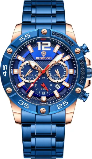 Men's Chronograph Sports Watches Fashion Men's Quartz Wrist Watches 3Bar Waterproof Stainless Steel Auto Date Luminous Clock Dress Business Watch