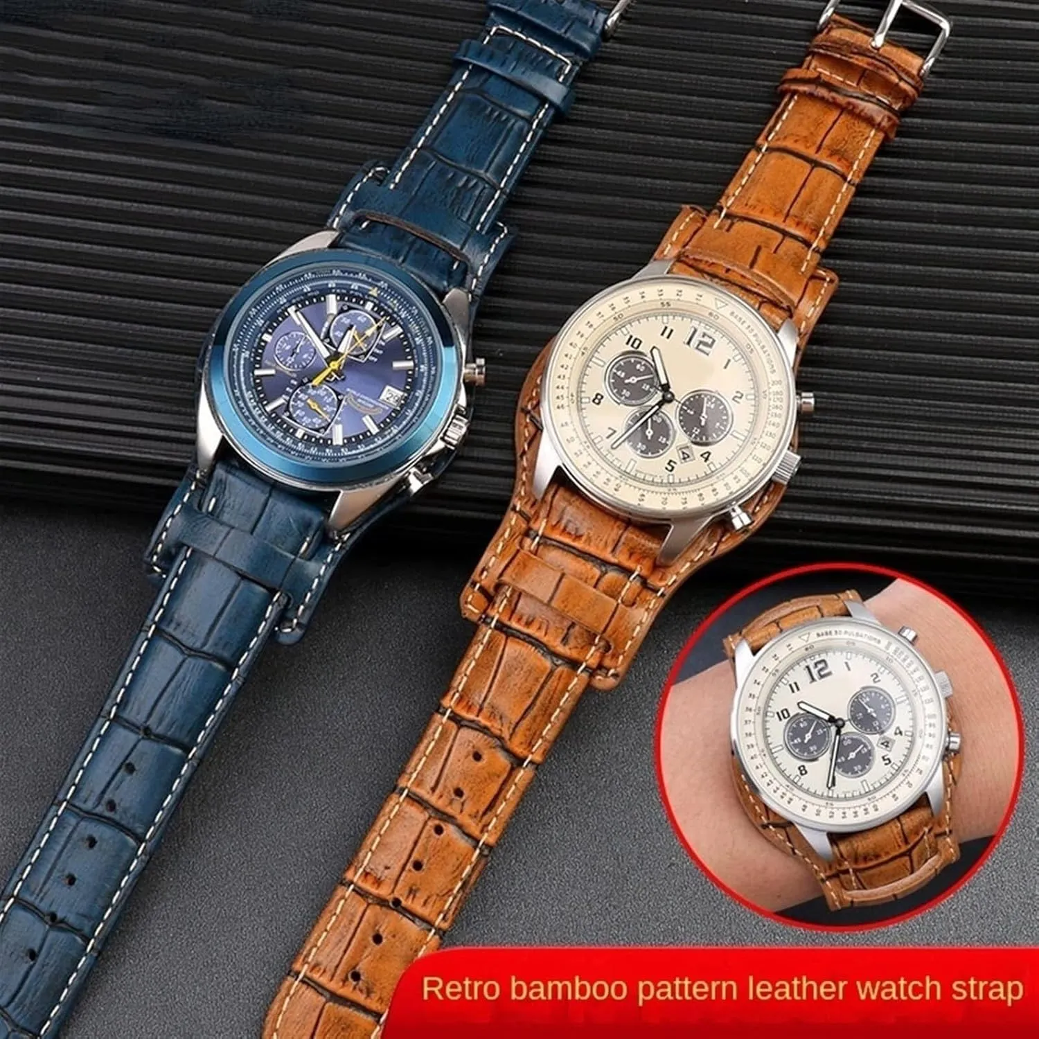 Mens Genuine Leather Watch Strap mat wristwatches Band Handmade Leather Bracelet watchband