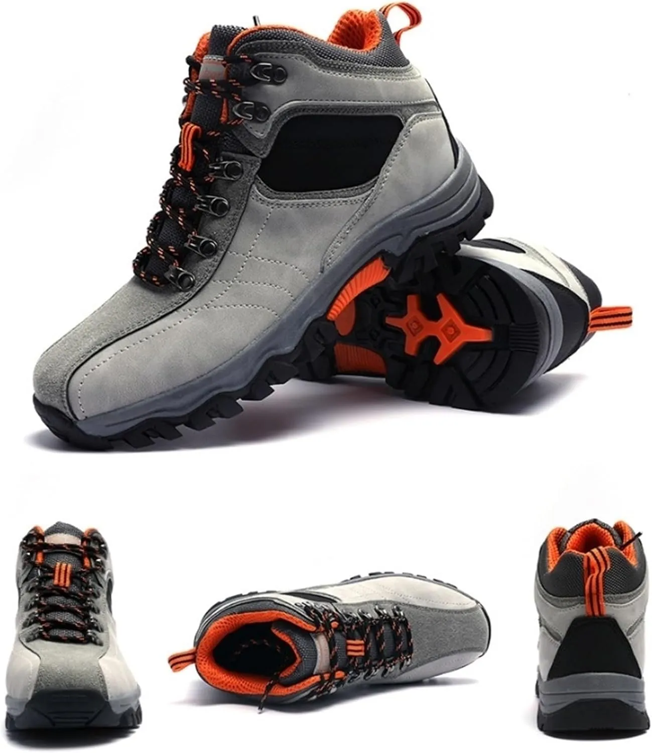 Men's Leather Lace Up Casual Hiking Boots Handmade Stitching Round Toe Outdoor Fashion High-top Sneakers Comfortable Lightweight Waterproof and Non-Slip Backpack Boots Trekking Ankle Boots for Men