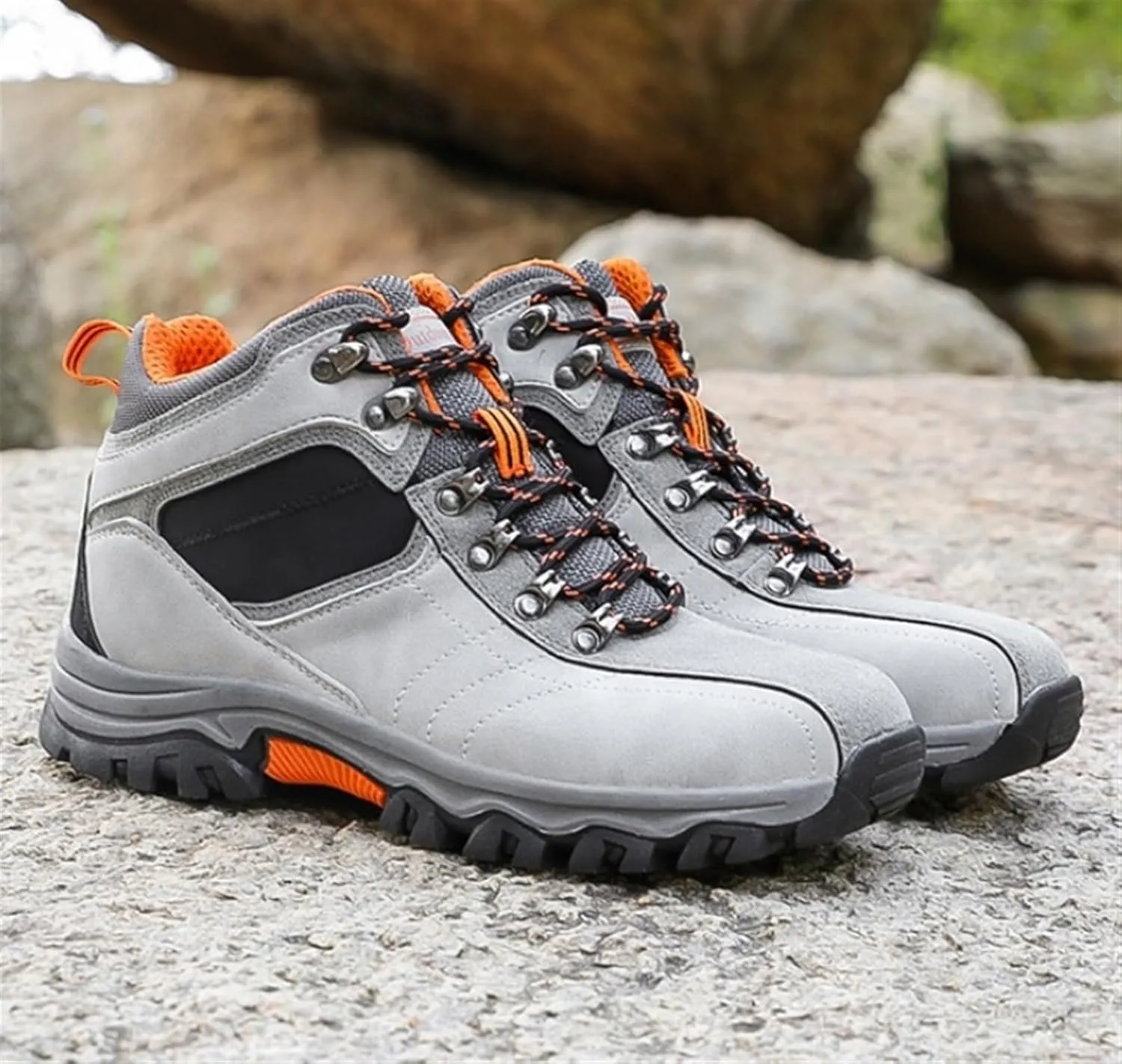 Men's Leather Lace Up Casual Hiking Boots Handmade Stitching Round Toe Outdoor Fashion High-top Sneakers Comfortable Lightweight Waterproof and Non-Slip Backpack Boots Trekking Ankle Boots for Men