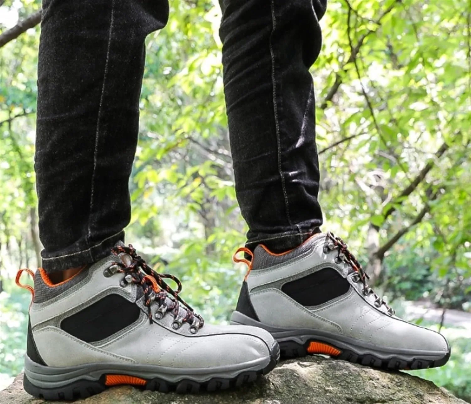 Men's Leather Lace Up Casual Hiking Boots Handmade Stitching Round Toe Outdoor Fashion High-top Sneakers Comfortable Lightweight Waterproof and Non-Slip Backpack Boots Trekking Ankle Boots for Men