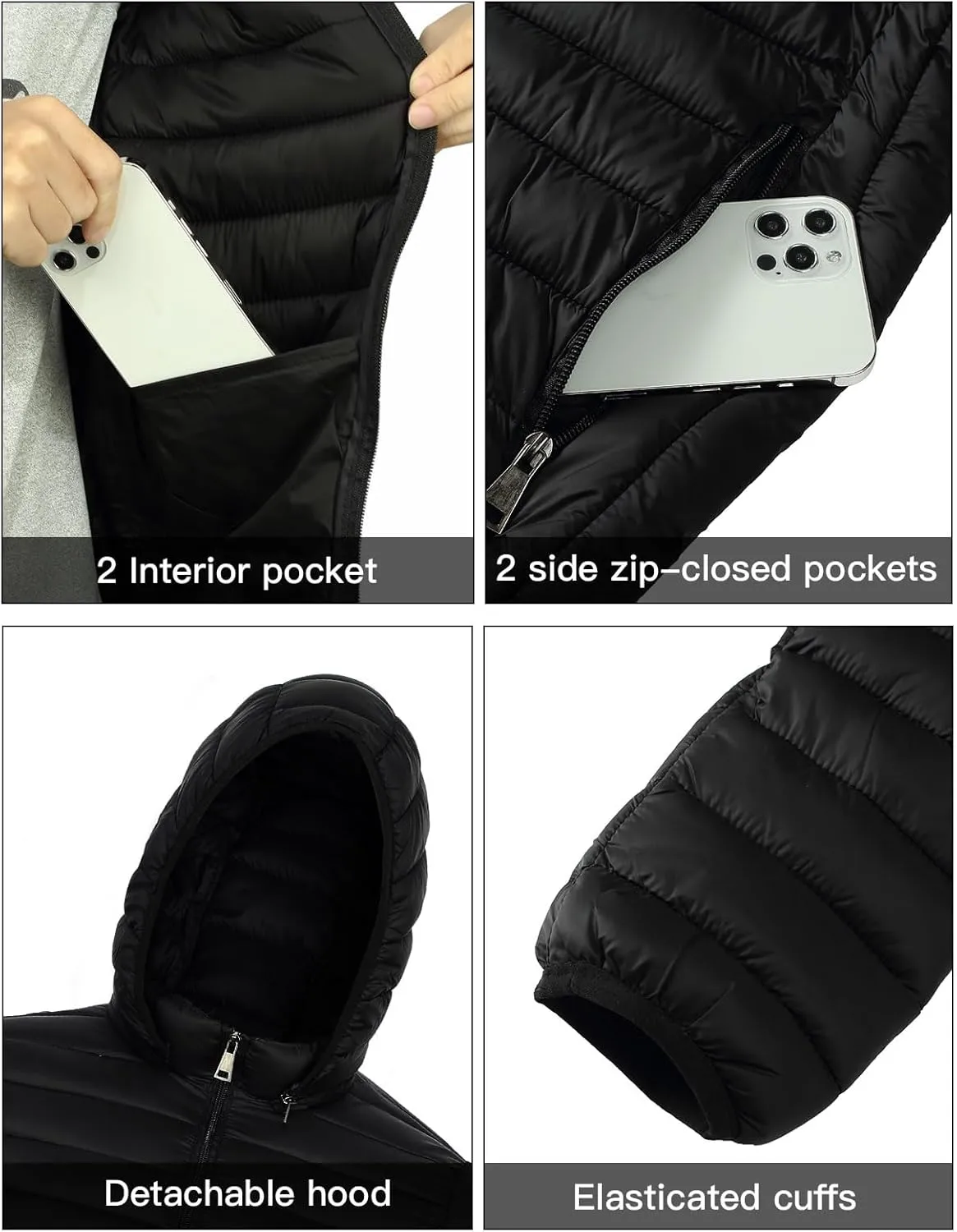 Men's Lightweight Puffer Jacket Down Packable Jacket Winter Coat with Hood