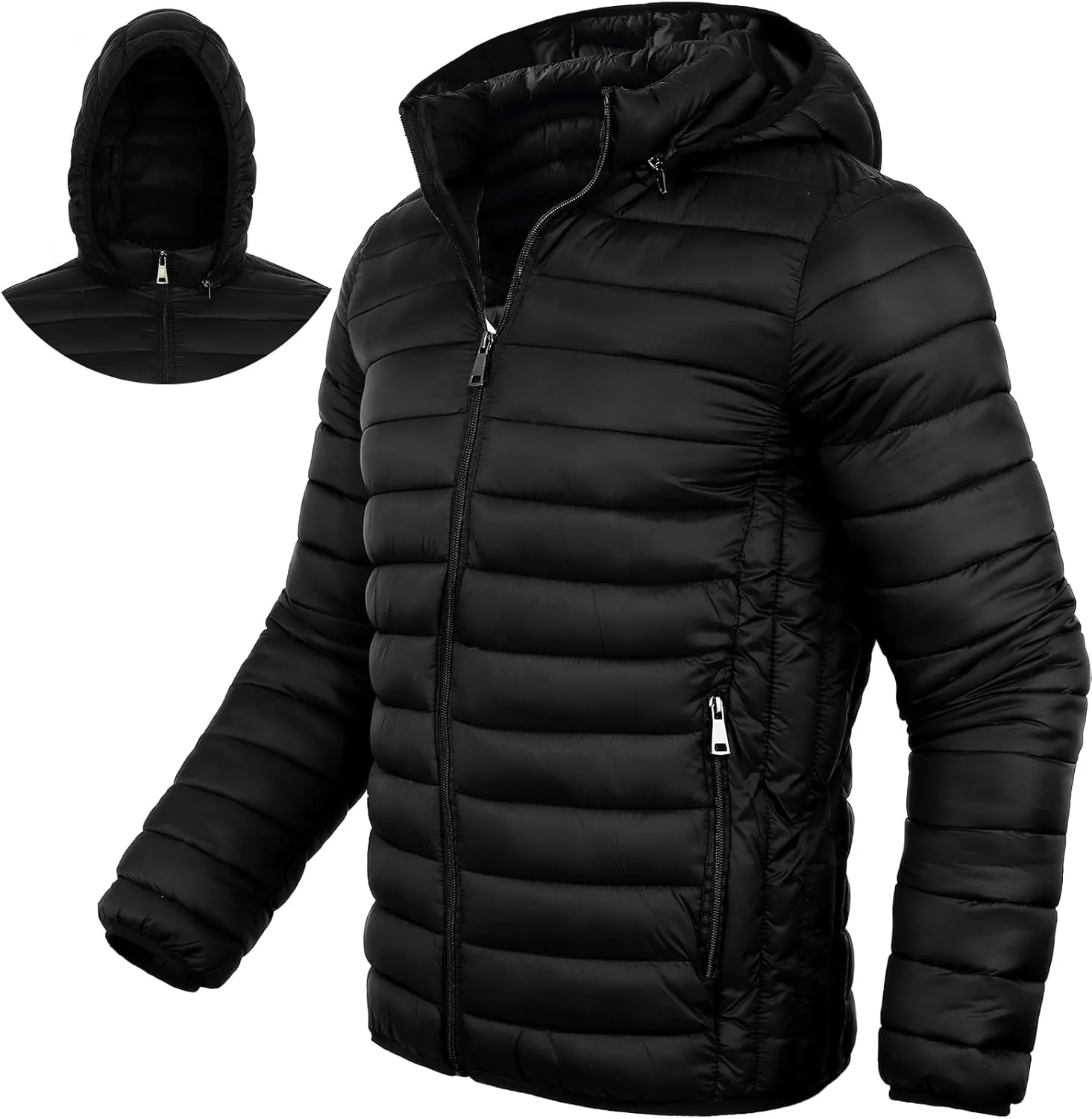 Men's Lightweight Puffer Jacket Down Packable Jacket Winter Coat with Hood