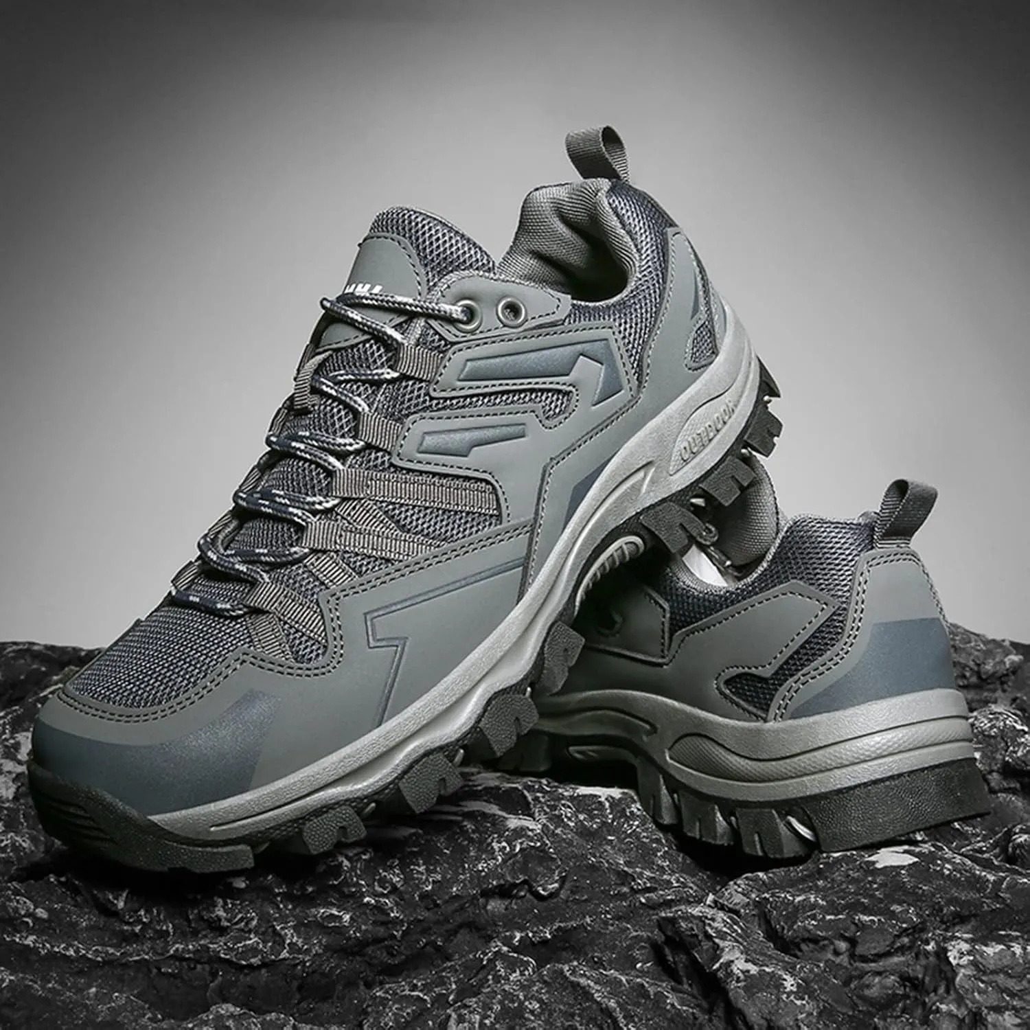 Men's Outdoor Lace-Up Hiking Shoes Fashion Comfortable Sports Shoes Breathable Trekking Sneakers Work Shoes Arch Support Trail Running Shoes