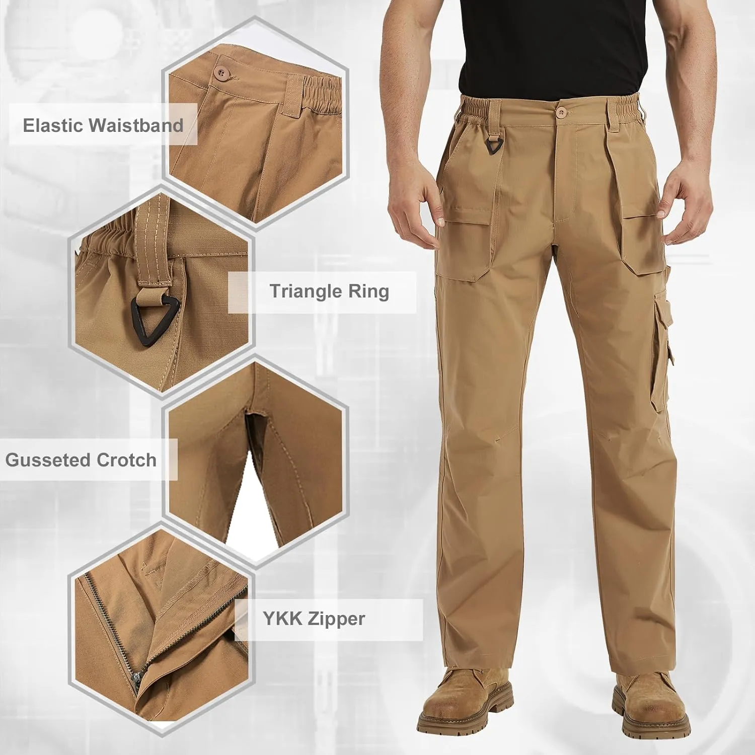Men's Ripstop Water Resistant Breathable Cargo Tactical Pants Hiking Combat Military Pants with 9 Pockets for Outdoor