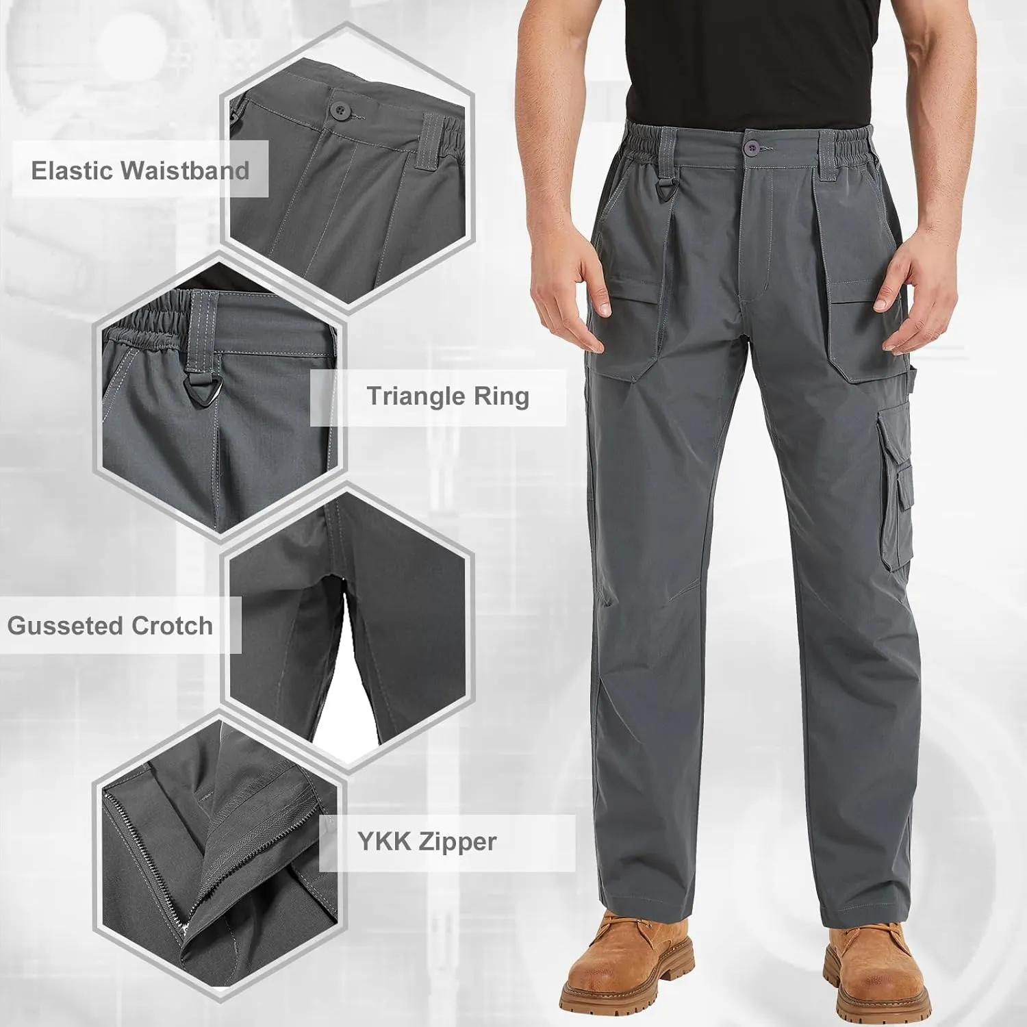 Men's Ripstop Water Resistant Breathable Cargo Tactical Pants Hiking Combat Military Pants with 9 Pockets for Outdoor