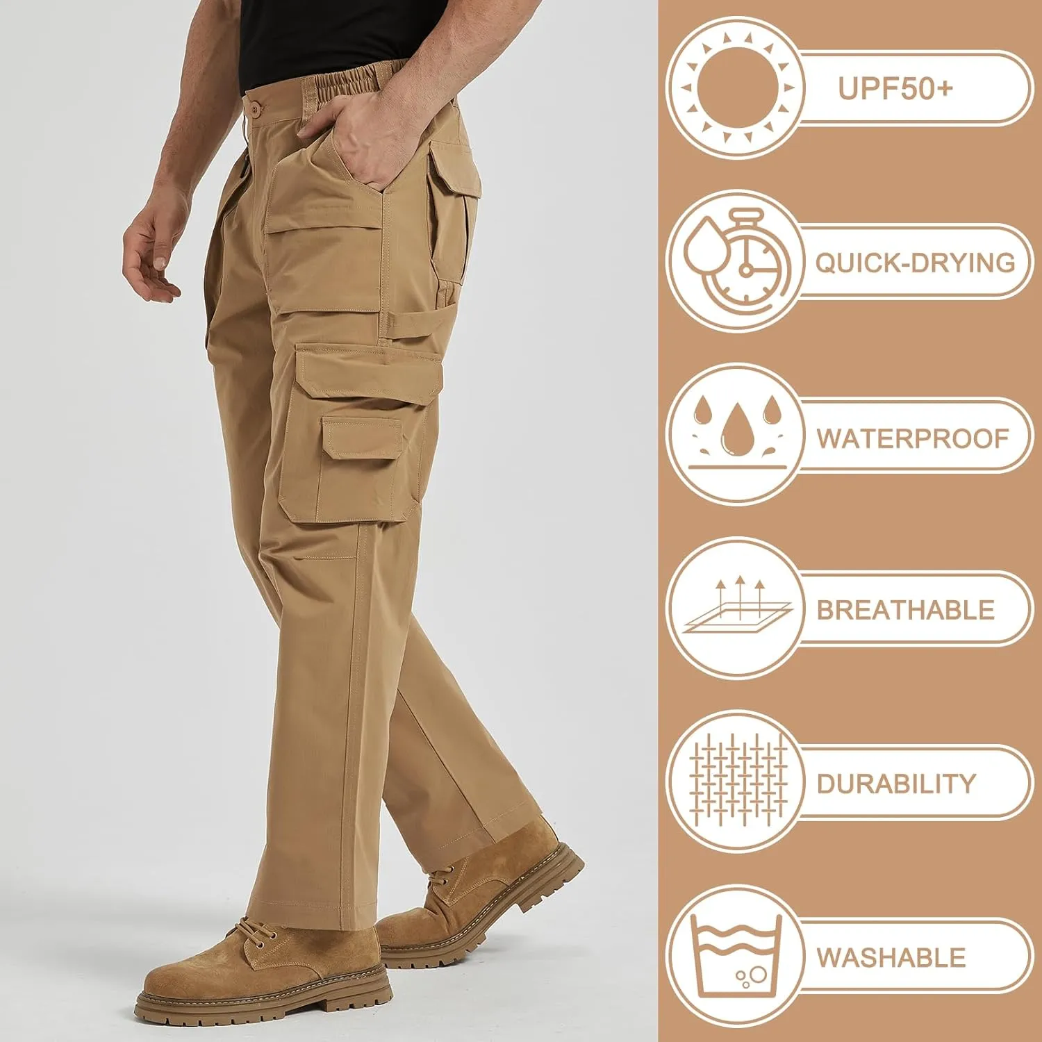 Men's Ripstop Water Resistant Breathable Cargo Tactical Pants Hiking Combat Military Pants with 9 Pockets for Outdoor