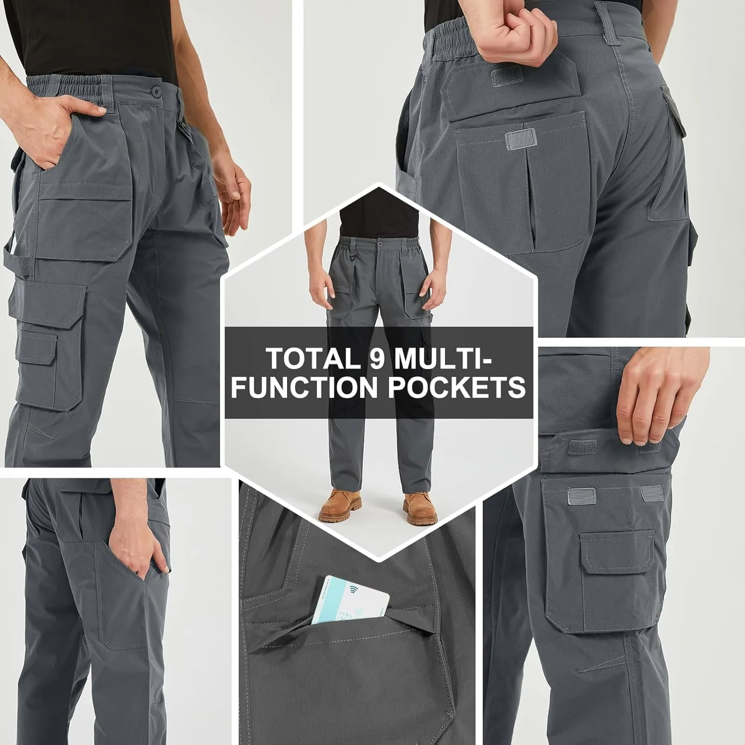 Men's Ripstop Water Resistant Breathable Cargo Tactical Pants Hiking Combat Military Pants with 9 Pockets for Outdoor