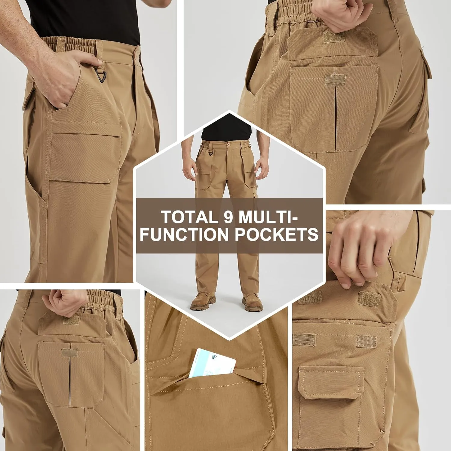 Men's Ripstop Water Resistant Breathable Cargo Tactical Pants Hiking Combat Military Pants with 9 Pockets for Outdoor