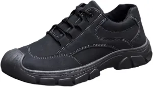 Men's Suede Lace up Non Slip Platform Hiking Shoes Low Top Comfortable Lightweight Waterproof Lug Sole Outdoor Sneakers for Camping Trekking Adventure Work Shoes
