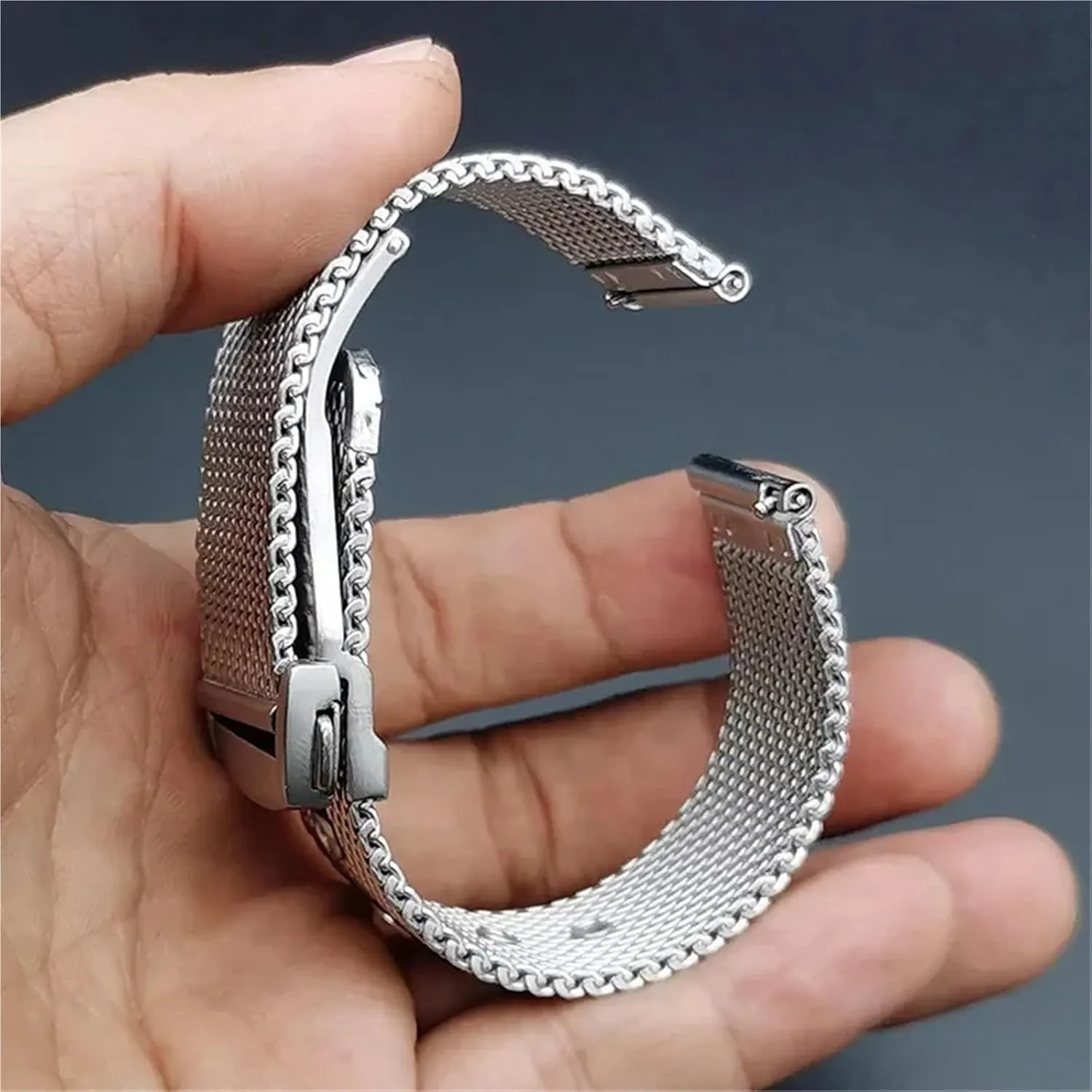 Mesh Stainless Steel Watchbands 20 22mm Men Miss Metal Folding Buckle Universal Strap
