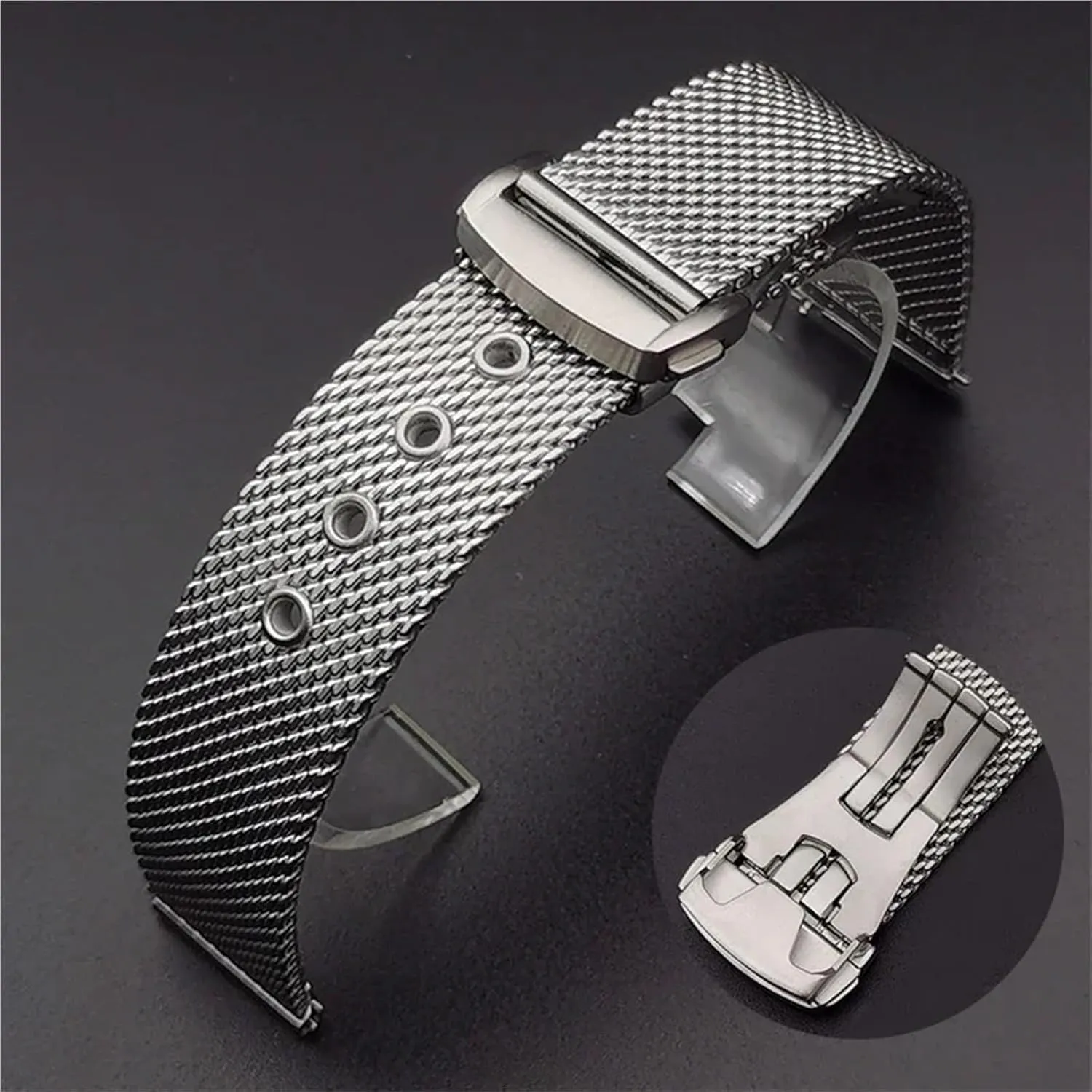 Mesh Stainless Steel Watchbands 20 22mm Men Miss Metal Folding Buckle Universal Strap
