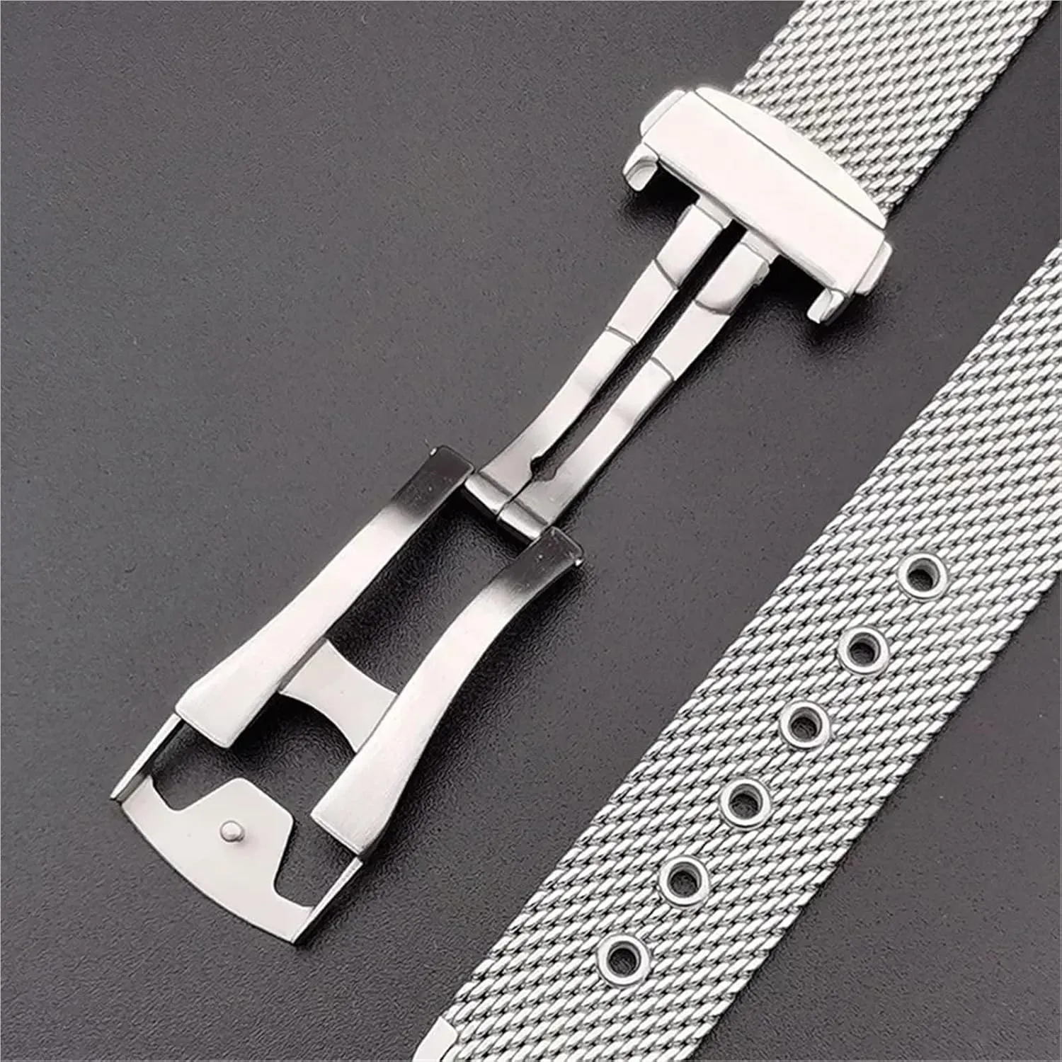 Mesh Stainless Steel Watchbands 20 22mm Men Miss Metal Folding Buckle Universal Strap