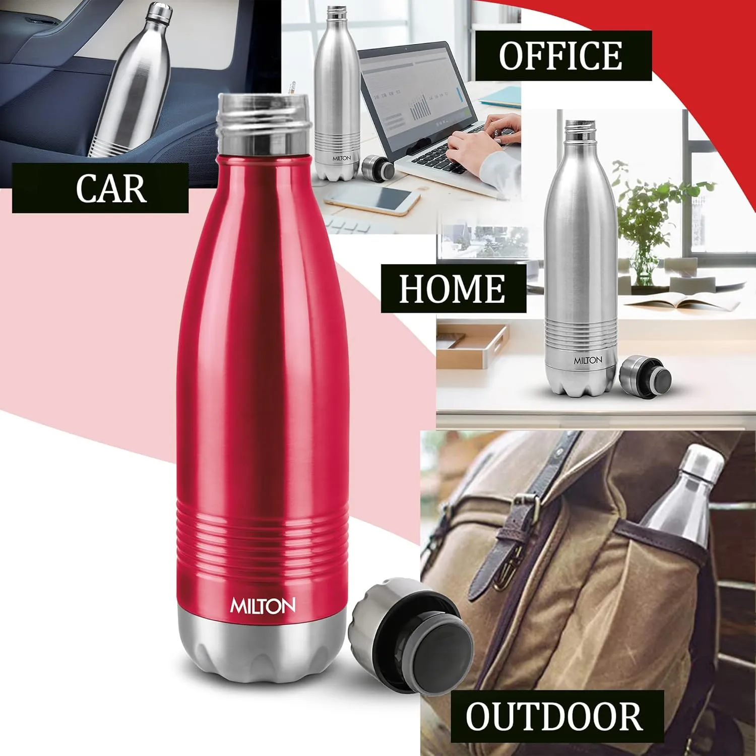 Milton Insulated Water Bottle 700 ml, (24 oz) Stainless Steel Double Walled Vacuum for 24 Hours Hot and Cold, Leakproof, BPA Free, Thermosteel Duo-DLX 750 Maroon