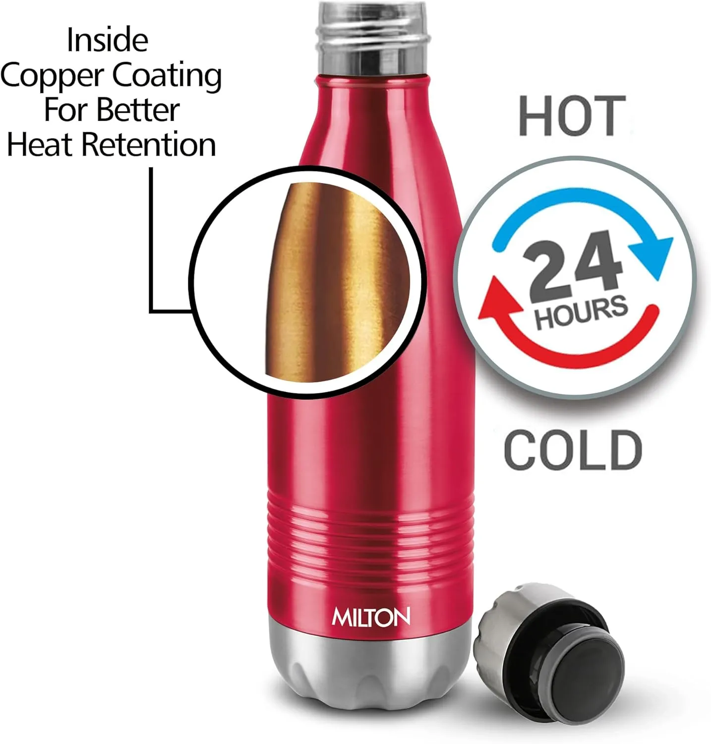 Milton Insulated Water Bottle 700 ml, (24 oz) Stainless Steel Double Walled Vacuum for 24 Hours Hot and Cold, Leakproof, BPA Free, Thermosteel Duo-DLX 750 Maroon