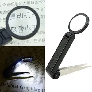 Mini LED Magnifying Glass Foldable Eyebrow Tweezers Illuminated Plier Magnifier LED Clip Magnifying Glass 10X with LED Light Clip Tool (Magnification : 10X)