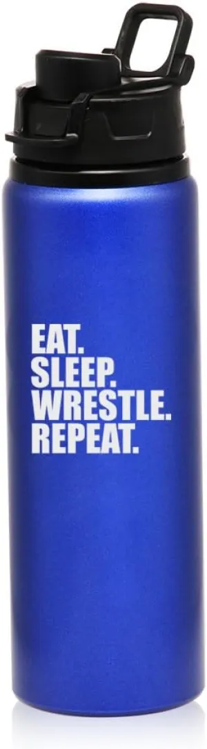 MIP 25 oz Aluminum Sports Water Travel Bottle Eat Sleep Wrestle Repeat