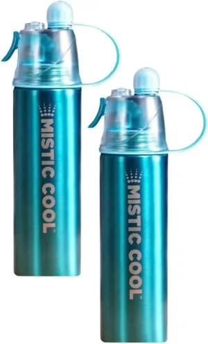 MISTIC COOL Aluminum Sports Water Bottle with Mister | 24 oz, BPA-Free, 2-in-1 Portable Spray Bottle – Ideal for Sports, Boating, Running, Hiking, Workouts | 2-Pack