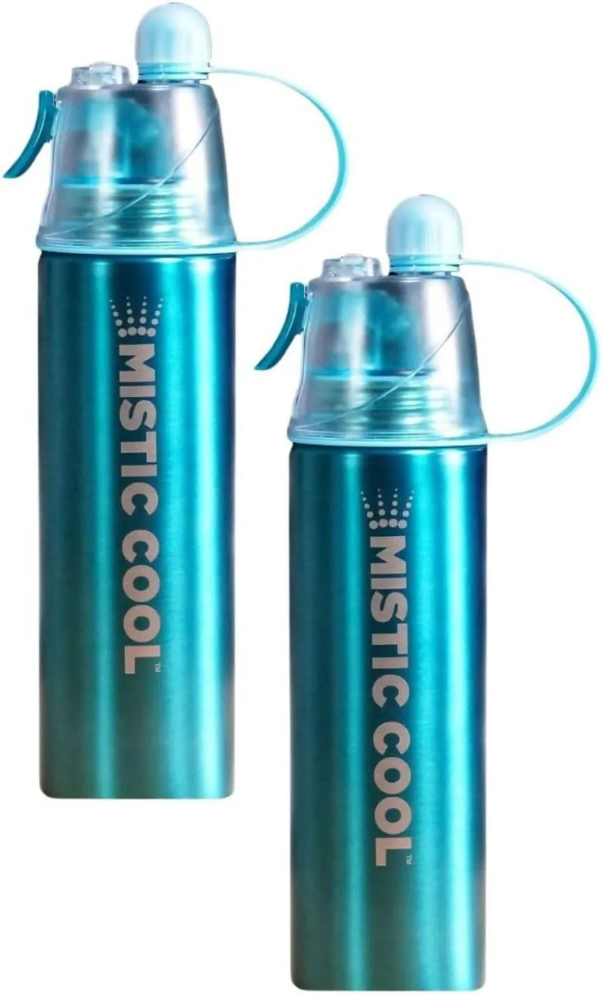 MISTIC COOL Aluminum Sports Water Bottle with Mister | 24 oz, BPA-Free, 2-in-1 Portable Spray Bottle – Ideal for Sports, Boating, Running, Hiking, Workouts | 2-Pack