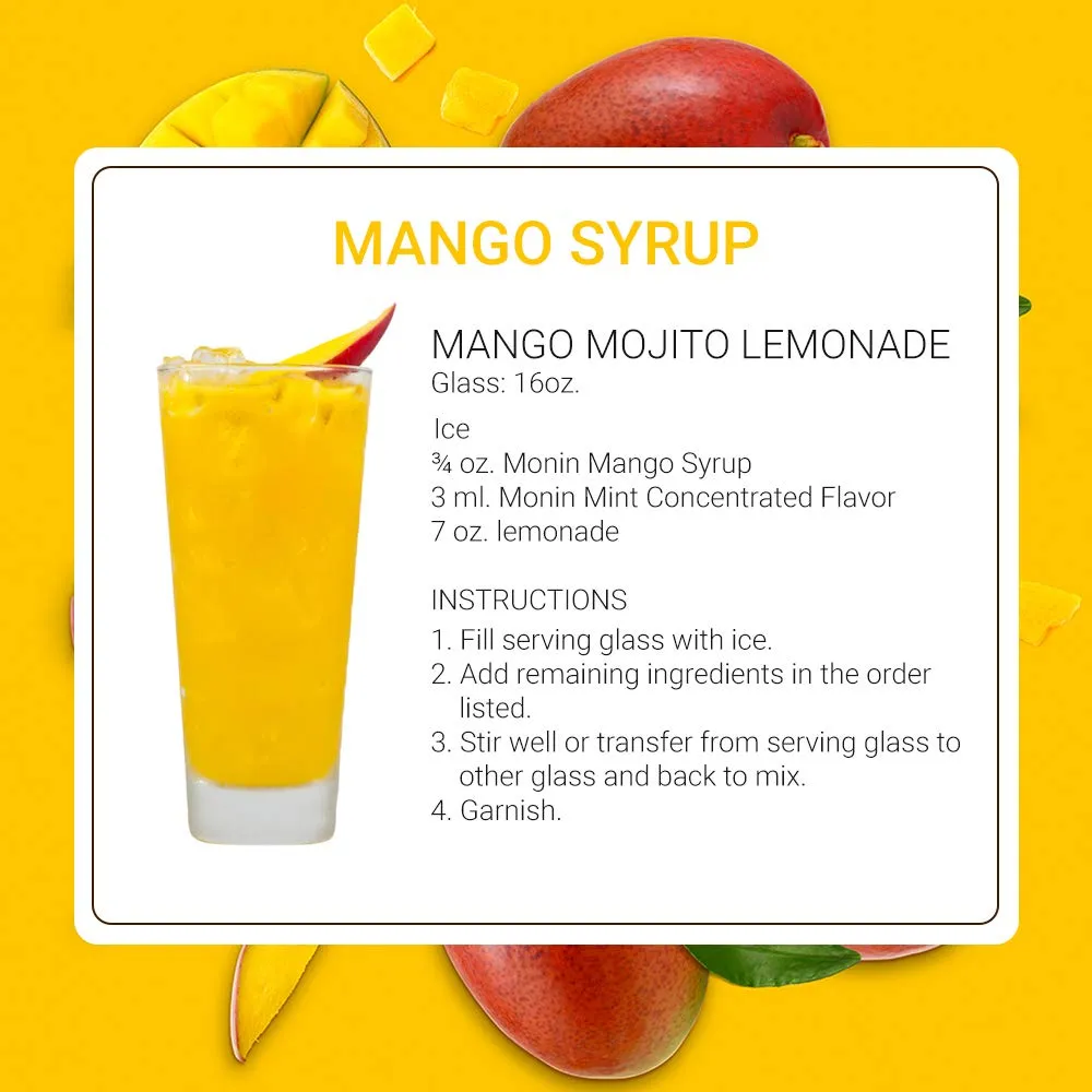 Monin - Mango Syrup, Tropical and Sweet, Great for Cocktails, Sodas, and Lemonades, Gluten-Free, Non-GMO (1 Liter)