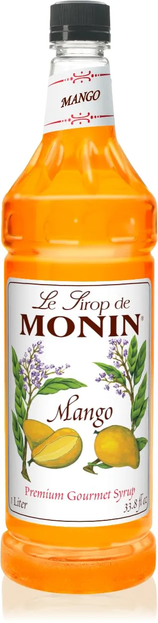 Monin - Mango Syrup, Tropical and Sweet, Great for Cocktails, Sodas, and Lemonades, Gluten-Free, Non-GMO (1 Liter)