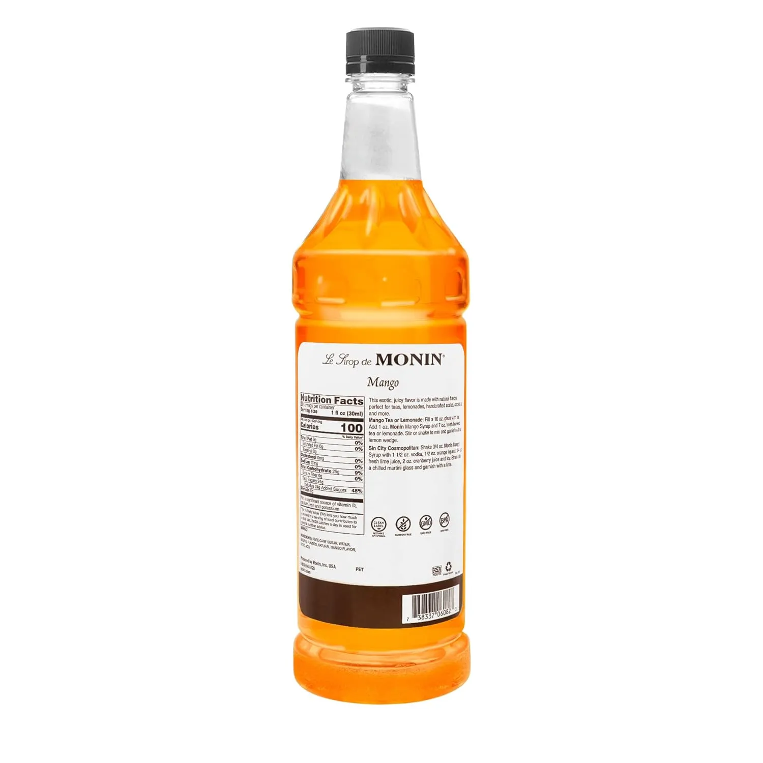 Monin - Mango Syrup, Tropical and Sweet, Great for Cocktails, Sodas, and Lemonades, Gluten-Free, Non-GMO (1 Liter)