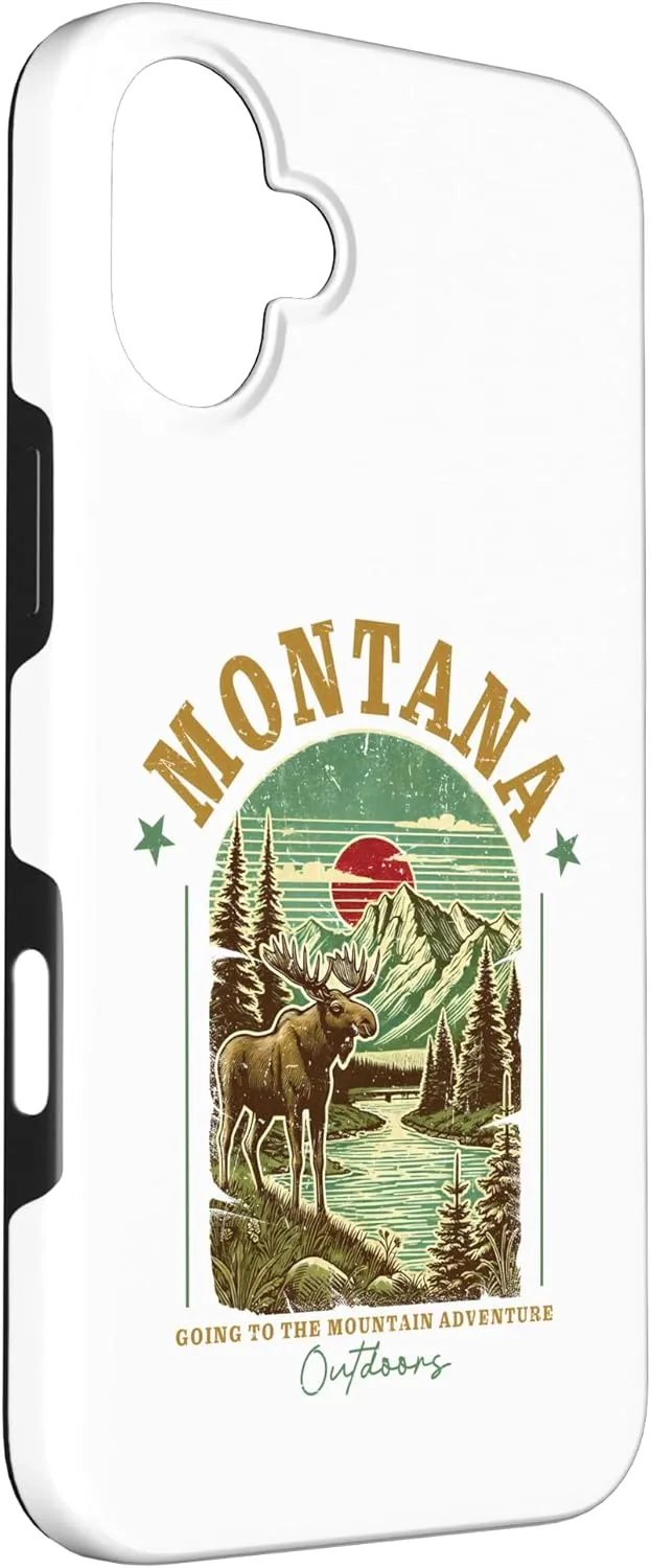 Montana Moose Tee Mountain River Nature Wilderness Adventure Case for iPhone 16 Plus