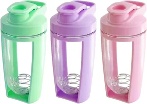 Moonlight Makers Set of 3 16oz Protein Shaker Bottle with Steel Whisk Ball, Leakproof Gym Bottle, Shaker Cups for Protein Shakes, Dishwasher Safe, Fitness Gifts, Preworkout Drink Mixer