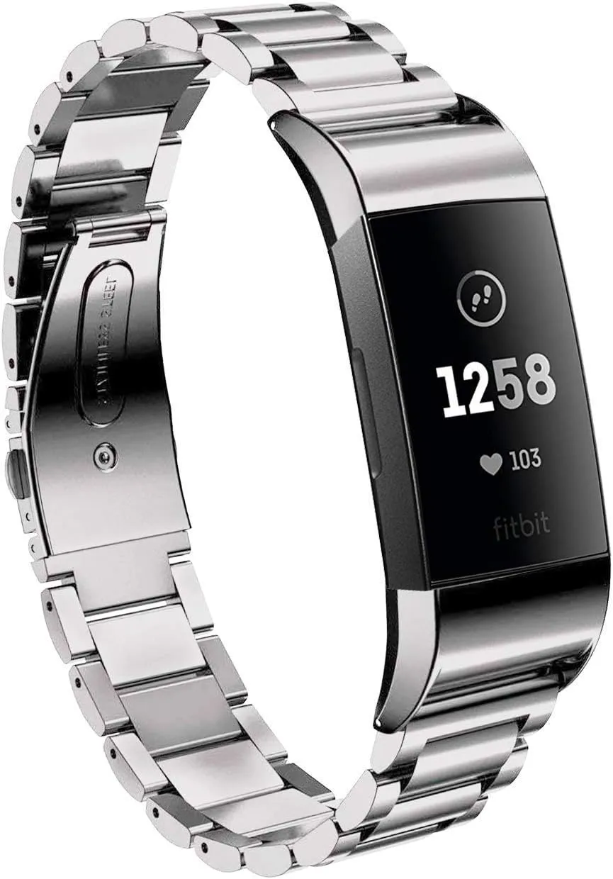 Moran Stainless Steel Watch Band Compatible with Fitbit Charge 4/Charge 3/SE Replacement Metal Bracelet Strap Women Men