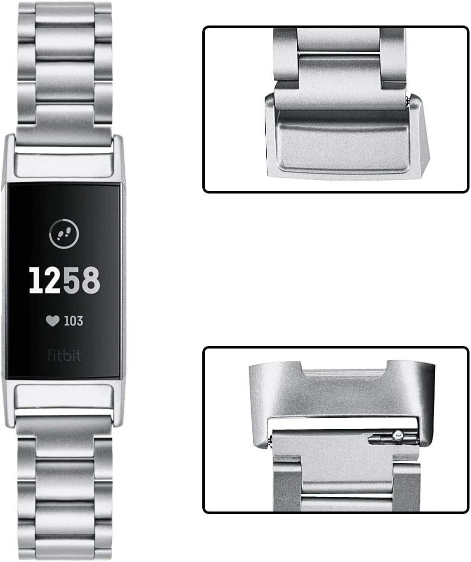 Moran Stainless Steel Watch Band Compatible with Fitbit Charge 4/Charge 3/SE Replacement Metal Bracelet Strap Women Men